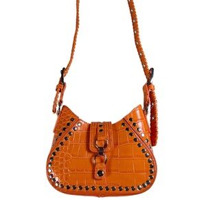 Orange Croc-Embossed Studded Urban Outfitters Y2K Shoulder Bag